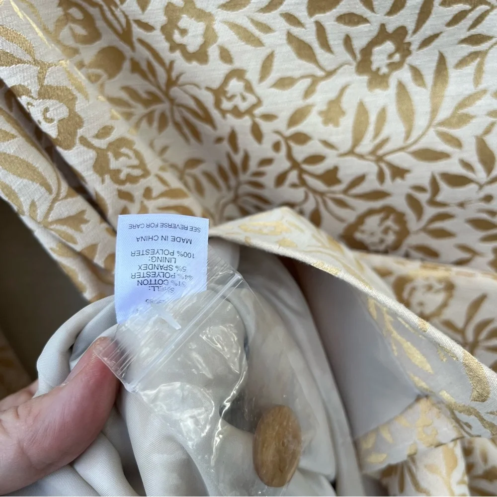Pendleton Vintage 80s Gold Lame Cream Floral Brocade Belted Lined Blazer Jacket - Picture 15 of 16